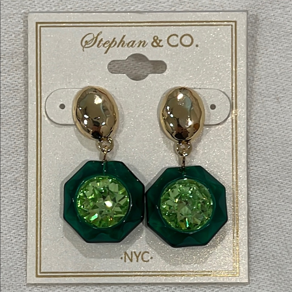 Green and gold earrings